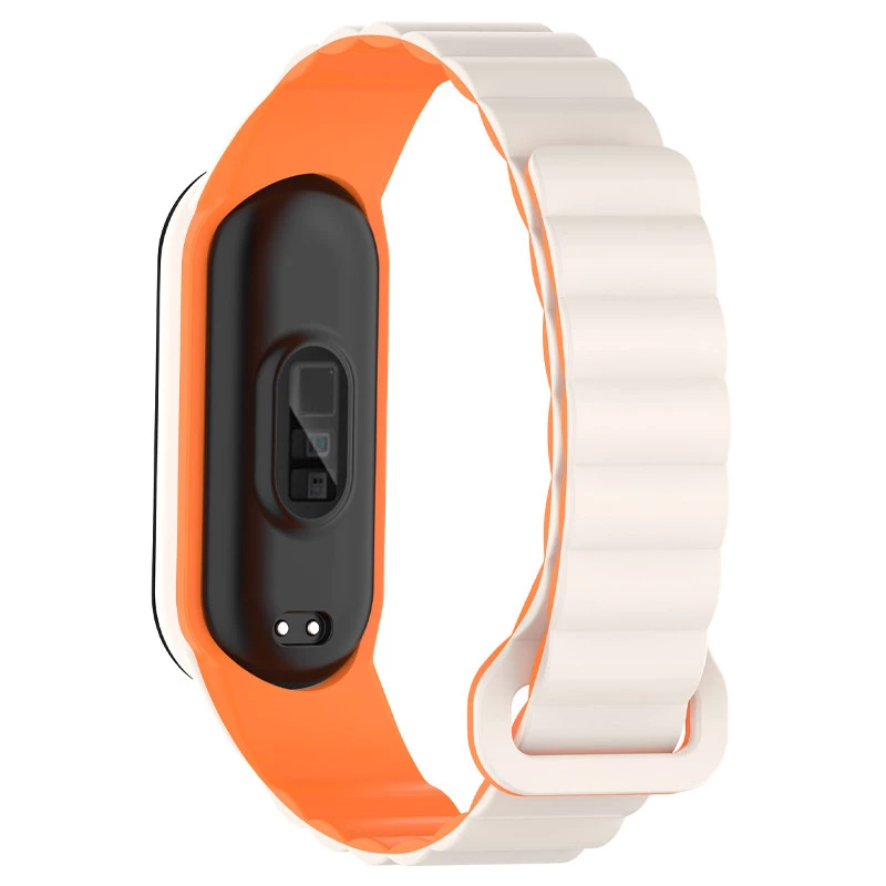 Ремінець Dual-color Magnetic для Xiaomi Mi Band 7/6/5/4/3 – White / Orange. Фото 2 з 4
