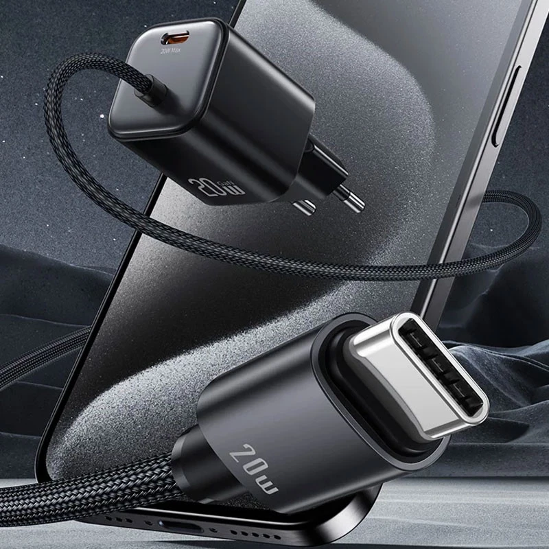 МЗП Usams US-CC261 GaN JC Ser. 20W (2USB-C) + кабель Type-C to Type-C – Black. Фото 2 з 8