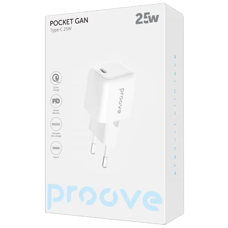 МЗП Proove Pocket GaN 25W (1USB-C) – White. Фото 5 з 5