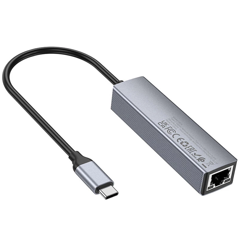 Перехідник HUB Hoco HB34 Easy link Type-C Gigabit network adapter (Type-C to USB3.0*3+RJ45) – Metal gray. Фото 8 з 8