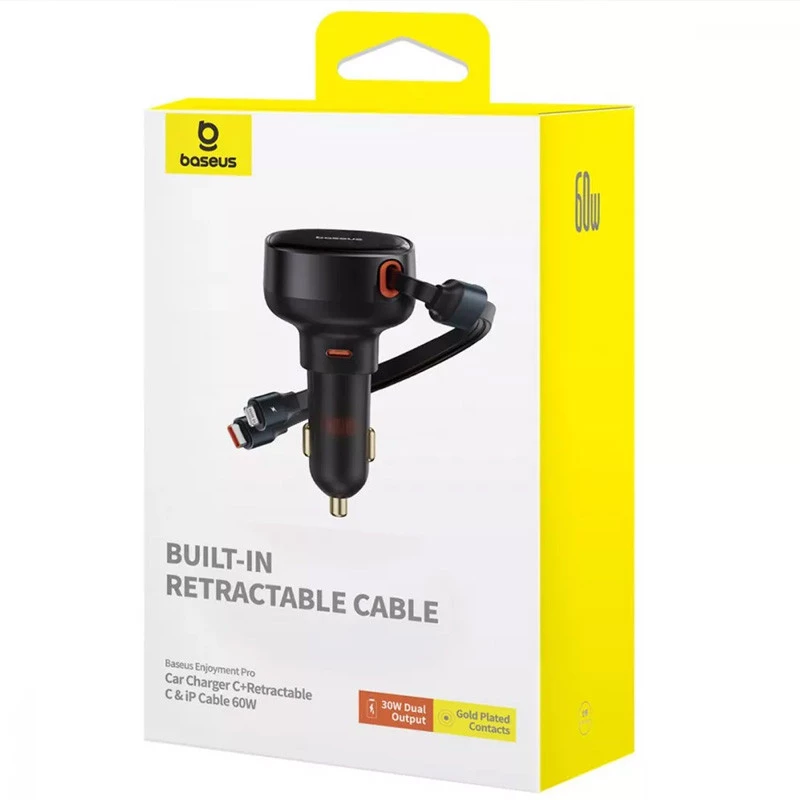 АЗП Baseus Enjoyment Pro 60W (1USB-C) + висувний кабель Type-C (C00057802111-01) – Cluster Black. Фото 11 з 12