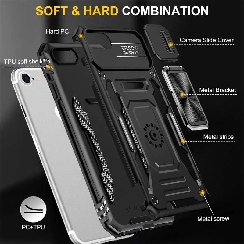 Ударостійкий чохол Square Ring зi шторкою на камеру на Apple iPhone 7 / 8 (4.7") – Чорний / Black. Фото 5 з 7