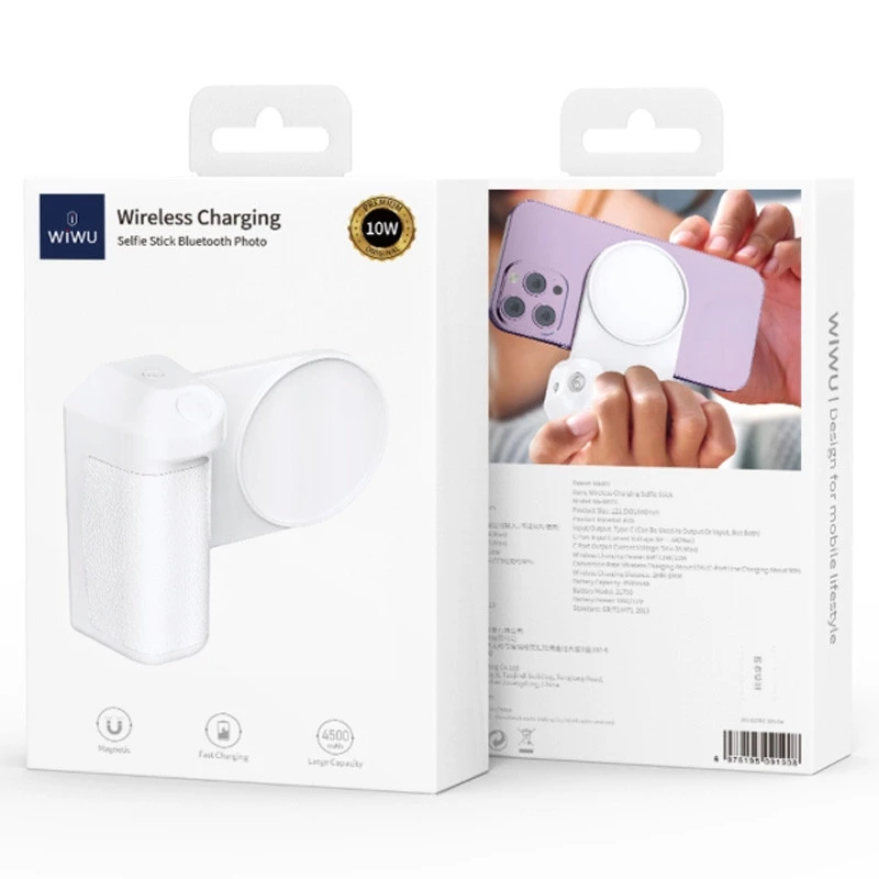 Портативний зарядний пристрій Power Bank WIWU Wi-W016+Selfie Stick з БЗП 4500 mAh – White. Фото 4 з 4