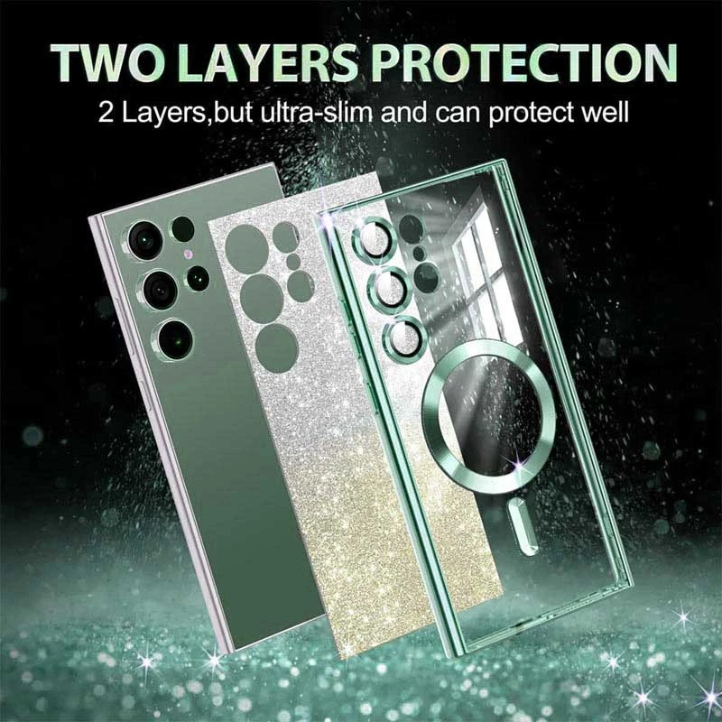 Чохол з блискітками, захисними лінзами на камеру та MagSafe на Samsung Galaxy S21 FE – Зелений / Emerald. Фото 5 з 6