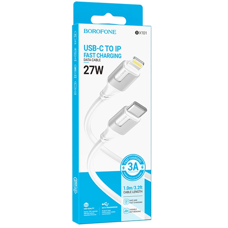 Дата кабель Borofone BX101 Creator 27W Type-C to Lightning (1m) – White. Фото 5 з 5