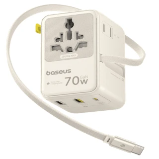 Мережевий універсальний перехідник Baseus CG11 70W with retractable cable (2USB-A/3C/1Socket) (E0307E) фото 1 з 3