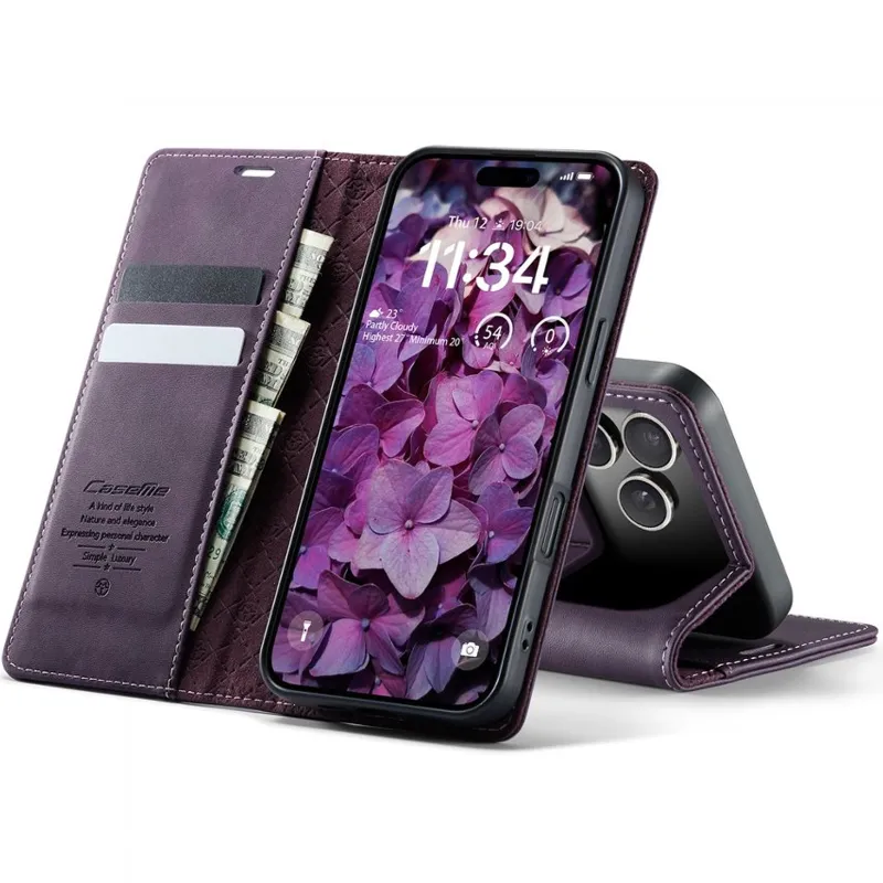 Шкіряний чохол-книжка CaseMe Velvet Matte для Apple iPhone 18 Pro Max – Purple. Фото 4 з 5