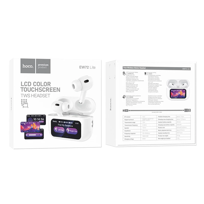 Бездротові TWS навушники Hoco EW72 Lite Soar with Touch Screen – White. Фото 4 з 8