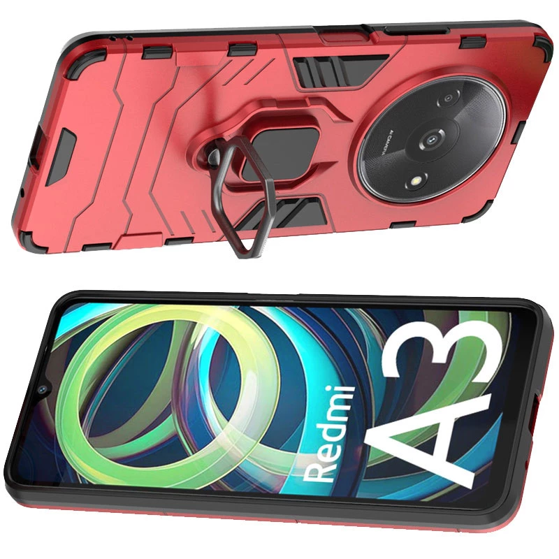 Протиударний чохол Transformer з кільцем на Xiaomi Redmi A3 – Червоний / Dante Red. Фото 3 з 4