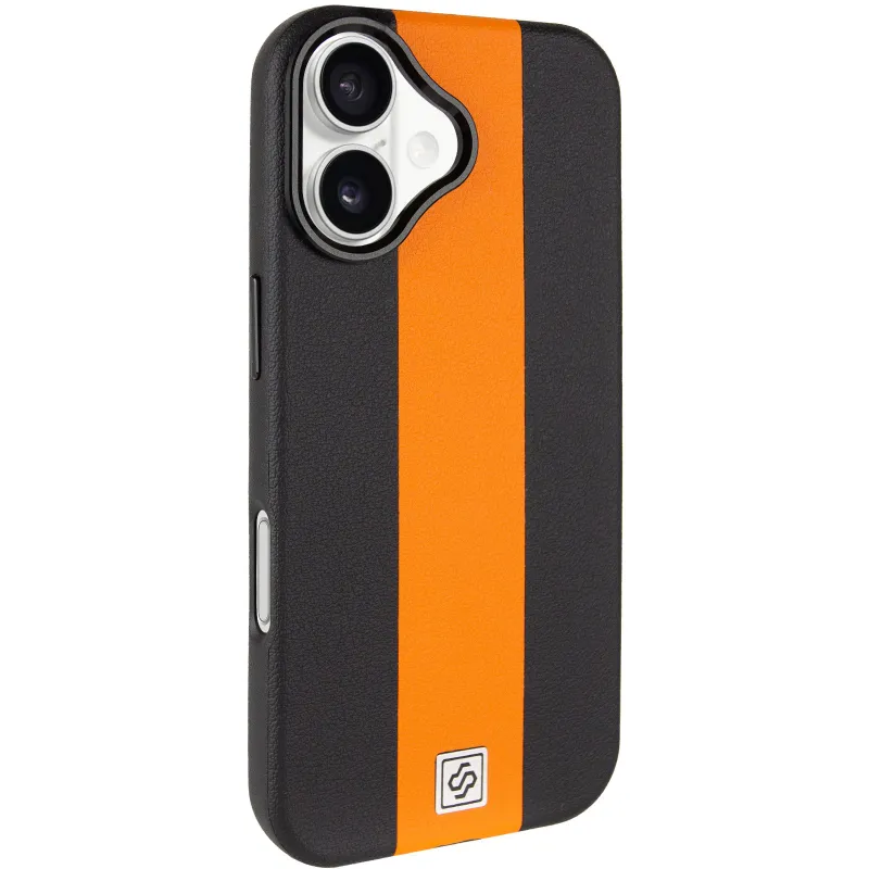 Кожаный чехол Rally with MagSafe для Apple iPhone 17 (6.3") – Black / Orange. Фото 1 из 6