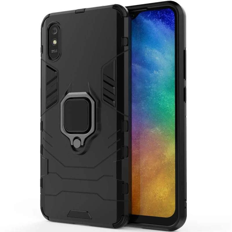 Протиударний чохол Transformer з кільцем на Xiaomi Redmi 9A – Чорний / Soul Black. Фото 3 з 5