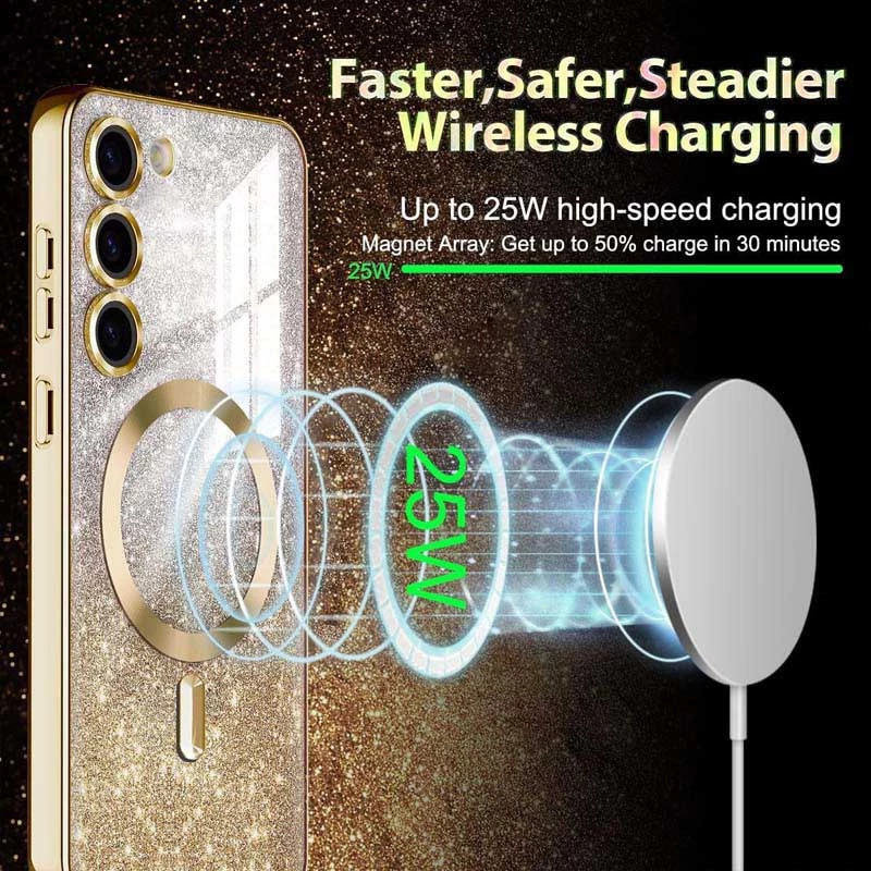 Чохол з блискітками, захисними лінзами на камеру та MagSafe на Samsung Galaxy S21 – Золотий / Gold. Фото 3 з 7