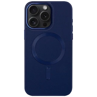Шкіряний чохол Bonbon з металевими кнопками та MagSafe на Apple iPhone 13 Pro Max (6.7") — Синій / Navy blue