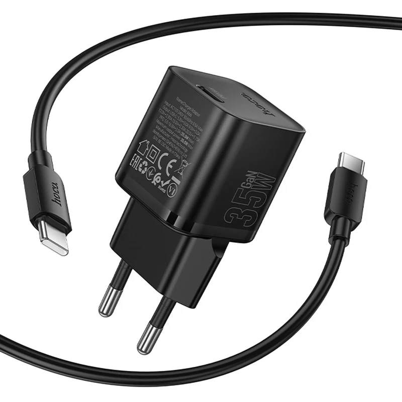 СЗУ Hoco N66 Ingenious PD35W (1USB-C) + кабель Type-C to Type-C – Black. Фото 4 из 5