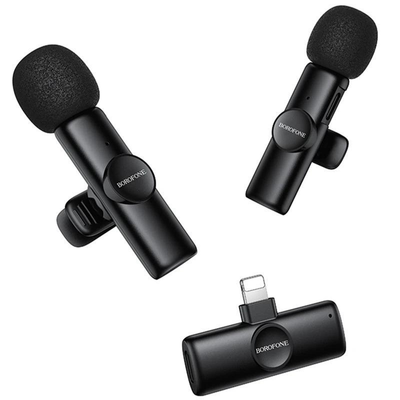 Петличний бездротовий мікрофон Borofone BFK16A Winner dual-mic Type-C – Black. Фото 7 з 13