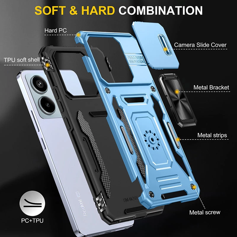 Ударостійкий чохол Square Ring зi шторкою на камеру на Xiaomi Poco M6 Pro 4G – Блакитний / Light Blue. Фото 6 з 7