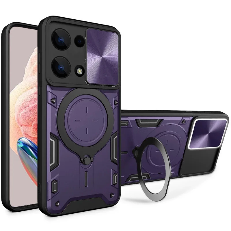 

Ударостійкий чохол Bracket Ringstand із захисною шторкою для камери на Xiaomi Redmi Note 13 5G (Purple)