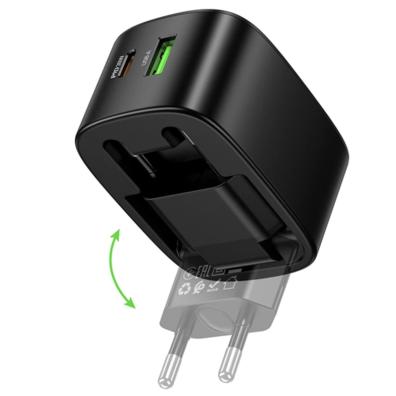 МЗП Hoco CS102A Folding PD30W+QC3.0 (1USB-A/1C) – Black. Фото 4 з 6