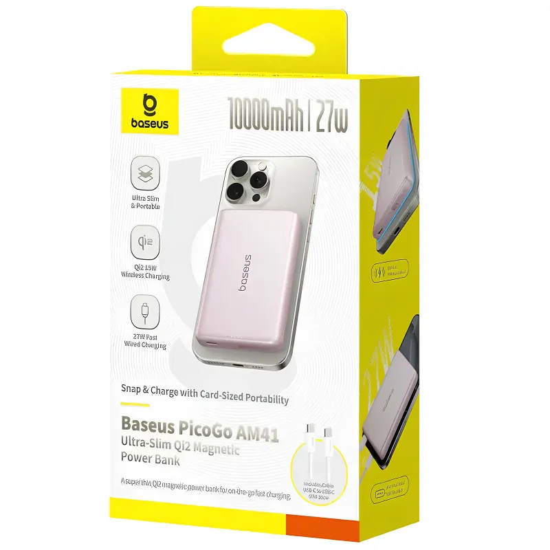 Портативний ЗП Power Bank Baseus PicoGo AM41 Ultra-Slim 27W c БЗП 10000 mAh (E0027200) – Pink. Фото 3 з 3