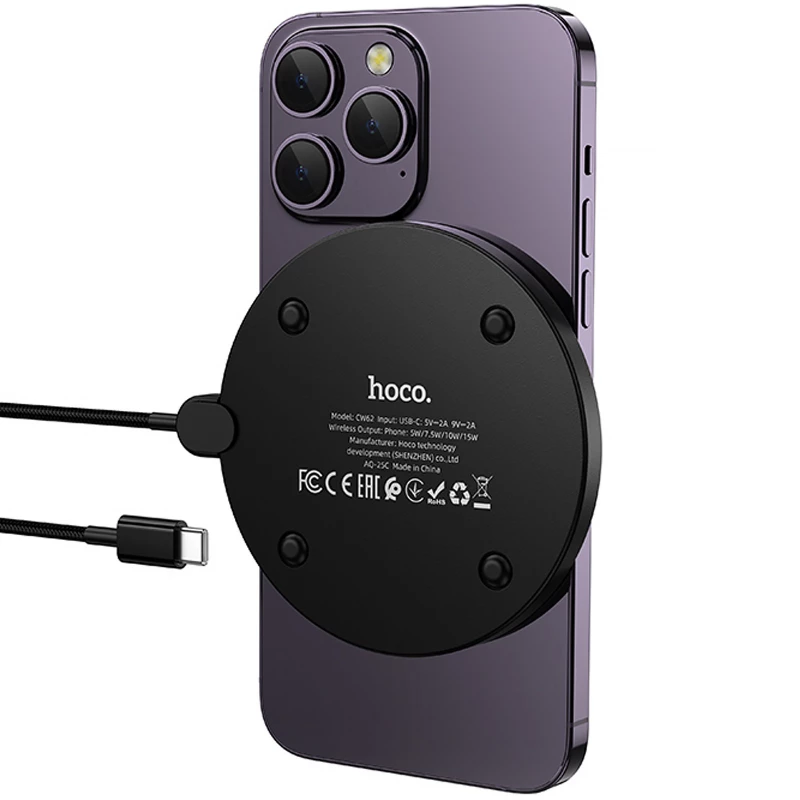 БЗП Hoco CW62 Peak with digital display and cable 15W – Black. Фото 5 з 6