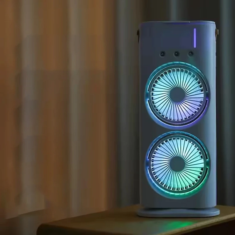 Настільний вентилятор F12 Spray Dual-Fan 2in1 з водяним охолодженням 1800mAh – White. Фото 3 з 5