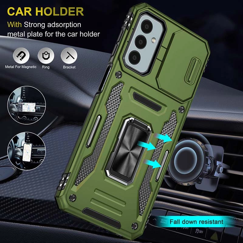 Ударостійкий чохол Square Ring зi шторкою на камеру на Samsung Galaxy M14 5G – Оливковий / Army Green. Фото 4 з 5