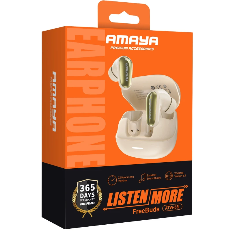 Бездротові TWS навушники Amaya ATW-53I – Biege. Фото 2 з 2