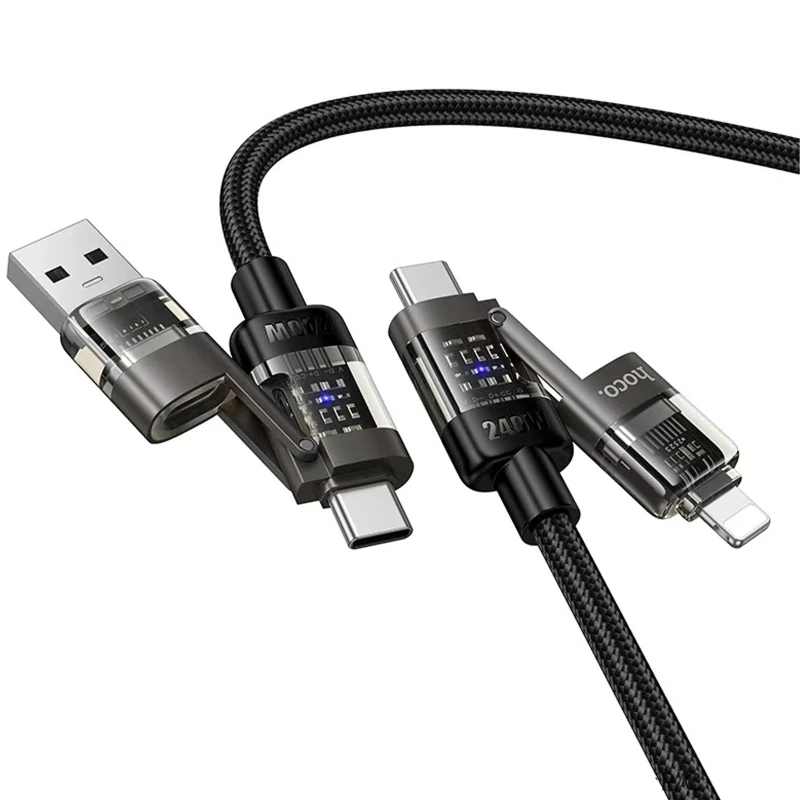 Дата кабель Hoco U151 Goldsmith 4in1 Type-C to USB/Type-C to Lightning 240W (1.2m) – Black. Фото 2 из 5