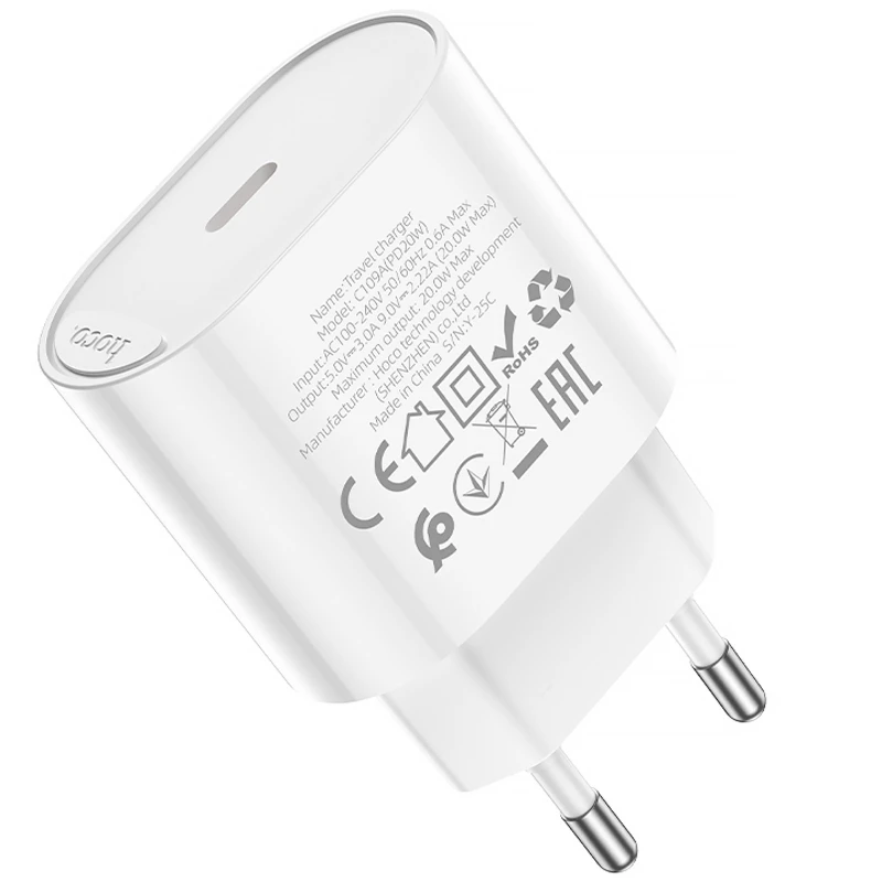 СЗУ Hoco C109A Fighter PD20W (1USB-C) – White. Фото 5 из 5