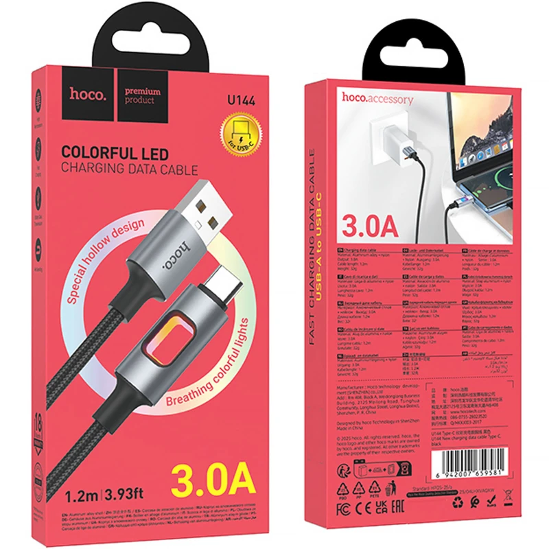 Дата кабель Hoco U144 New USB to Type-C 3A (1.2m) – Black. Фото 2 з 5