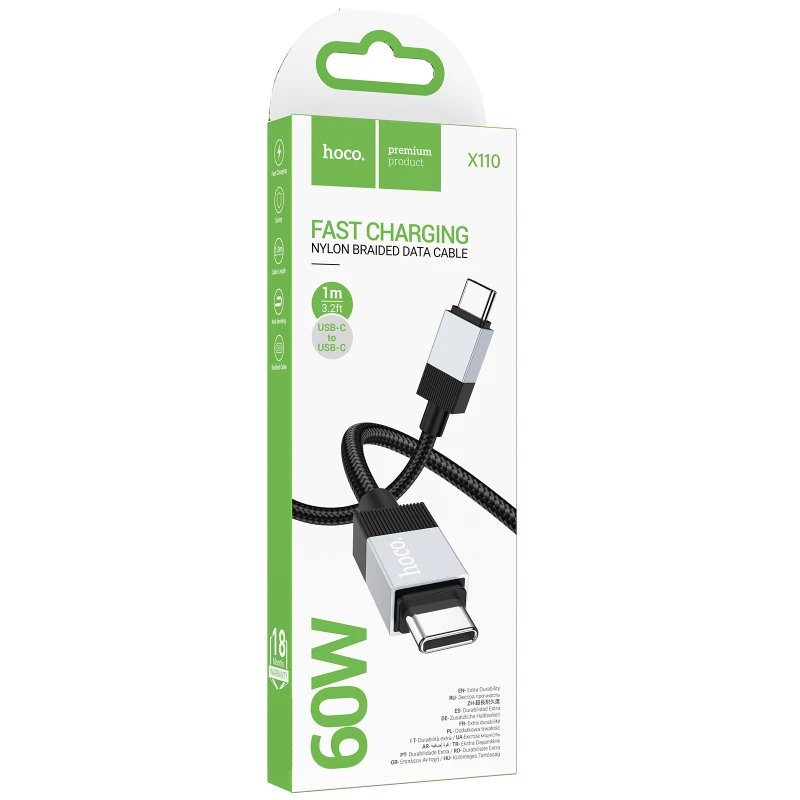 Дата кабель Hoco X110 Honorific USB to Type-C 3A (1m) – Black. Фото 2 из 5