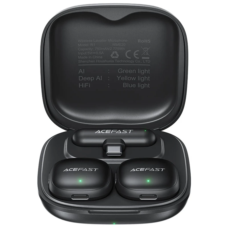 Петличный беспроводной микрофон Acefast R1 Lightning – Black. Фото 1 из 5