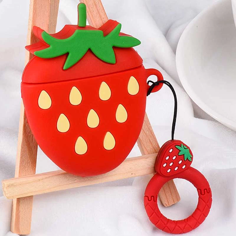 Силиконовый футляр Smile Fruits series для наушников AirPods 1/2 + кольцо – Strawberry. Фото 5 из 5
