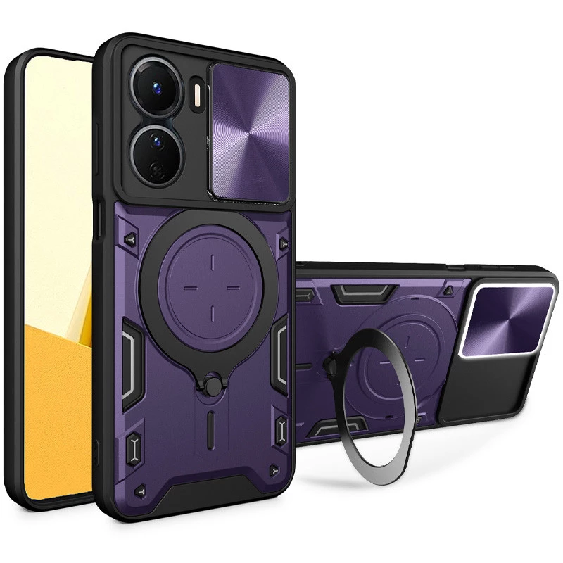 Ударостійкий чохол Bracket Ringstand із захисною шторкою для камери на Xiaomi Redmi 13C – Purple. Фото 1 з 6