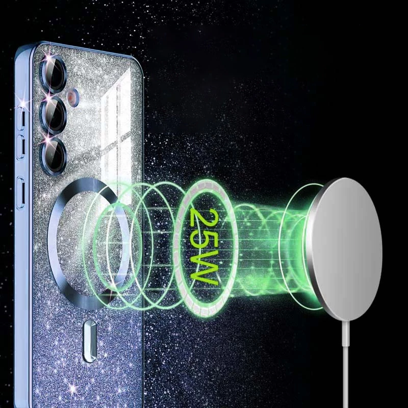 Чохол з блискітками, захисними лінзами на камеру та MagSafe на Samsung Galaxy S24 – Синій / Deep navy. Фото 4 з 4