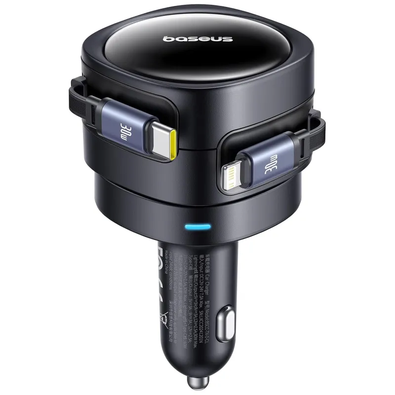 АЗП Baseus Enjoyment Max PD60W with retractable cables (1USB-C/1L) (C00035507121) – Cosmic Black. Фото 2 з 4