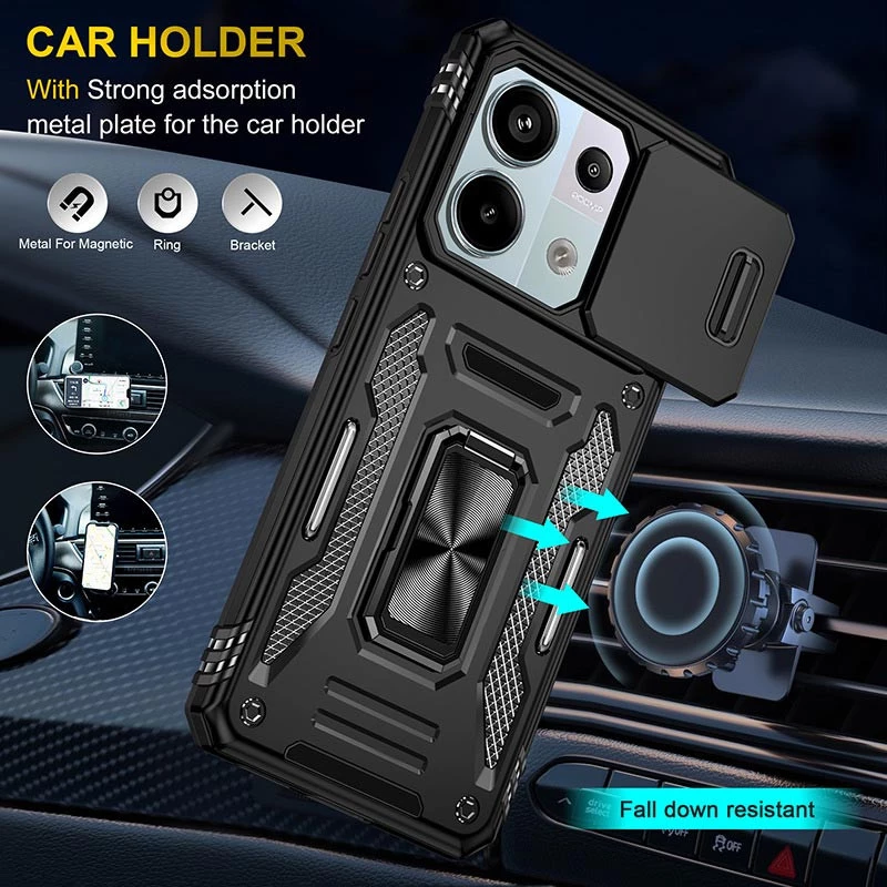 Ударостійкий чохол Square Ring зi шторкою на камеру на Xiaomi Redmi Note 13 Pro 4G – Чорний / Black. Фото 4 з 6