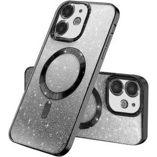 Чохол з блискітками, захисними лінзами на камеру та MagSafe на Apple iPhone 11 (6.1") — Чорний / Black