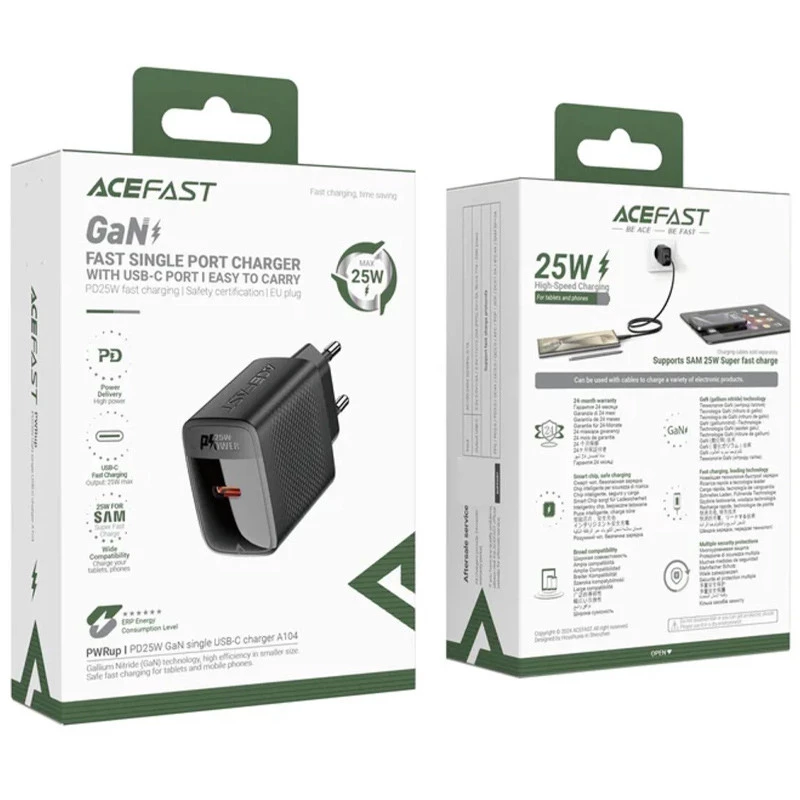 СЗУ Acefast A104 GaN PD25W (1USB-C) – Black. Фото 4 из 7