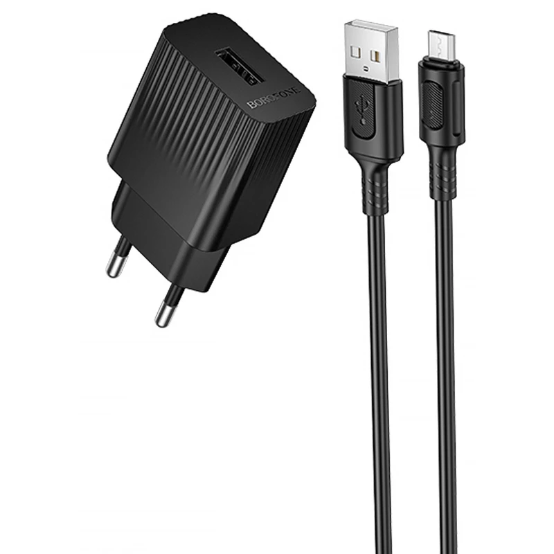 МЗП Borofone BAS71A Source 10.5W (1USB-A) + кабель USB to MicroUSB – Black. Фото 1 з 4
