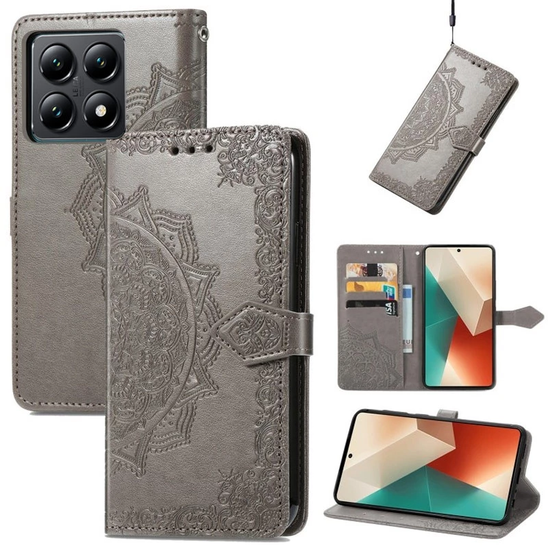 Кожаный чехол-книжка Art Case с визитницей для Xiaomi 14T Pro – Серый. Фото 3 из 7