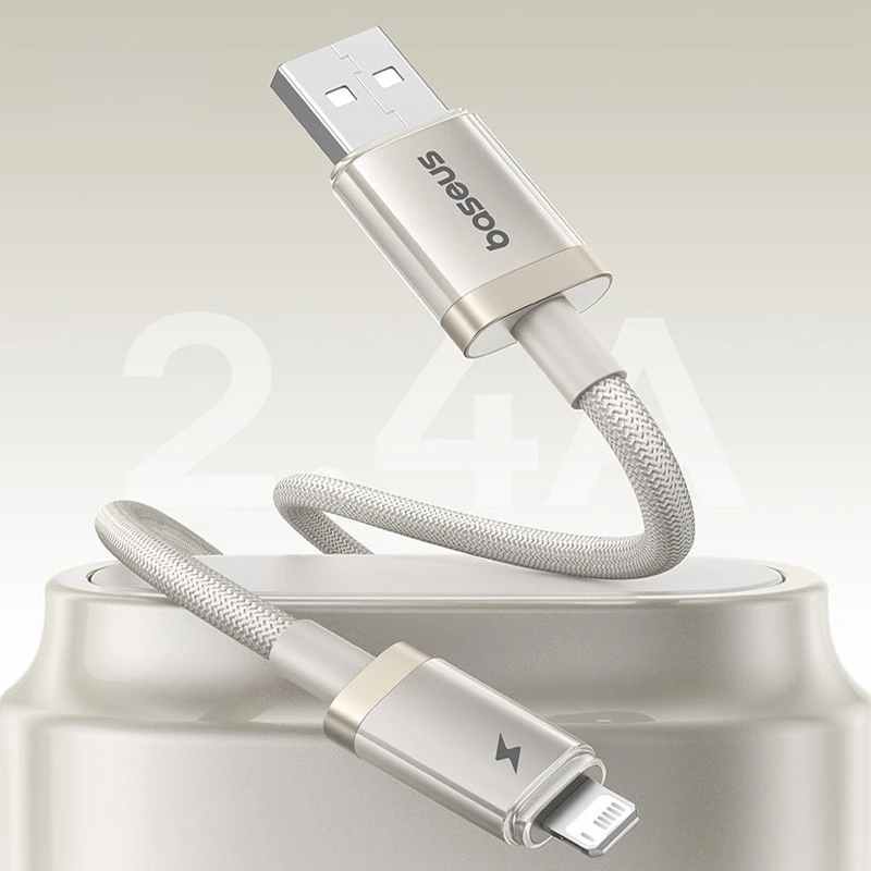 Дата кабель Baseus Titanium Alloy Fast Charging USB to Lightning 2.4A (1m) (P10378102) – Galaxy Titanium Gold. Фото 2 з 6
