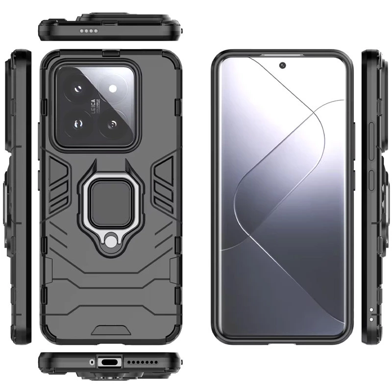 Протиударний чохол Transformer з кільцем на Xiaomi 14 Pro – Чорний / Soul Black. Фото 3 з 8