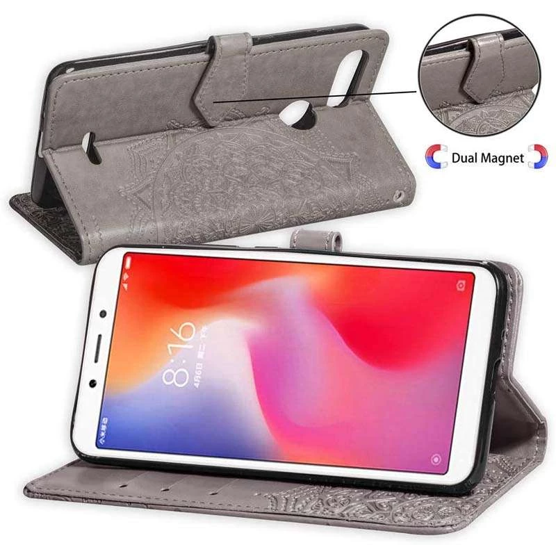 Шкіряний чохол-книжка Art Case з візитницею для Xiaomi Redmi 6 – Сірий. Фото 4 з 6