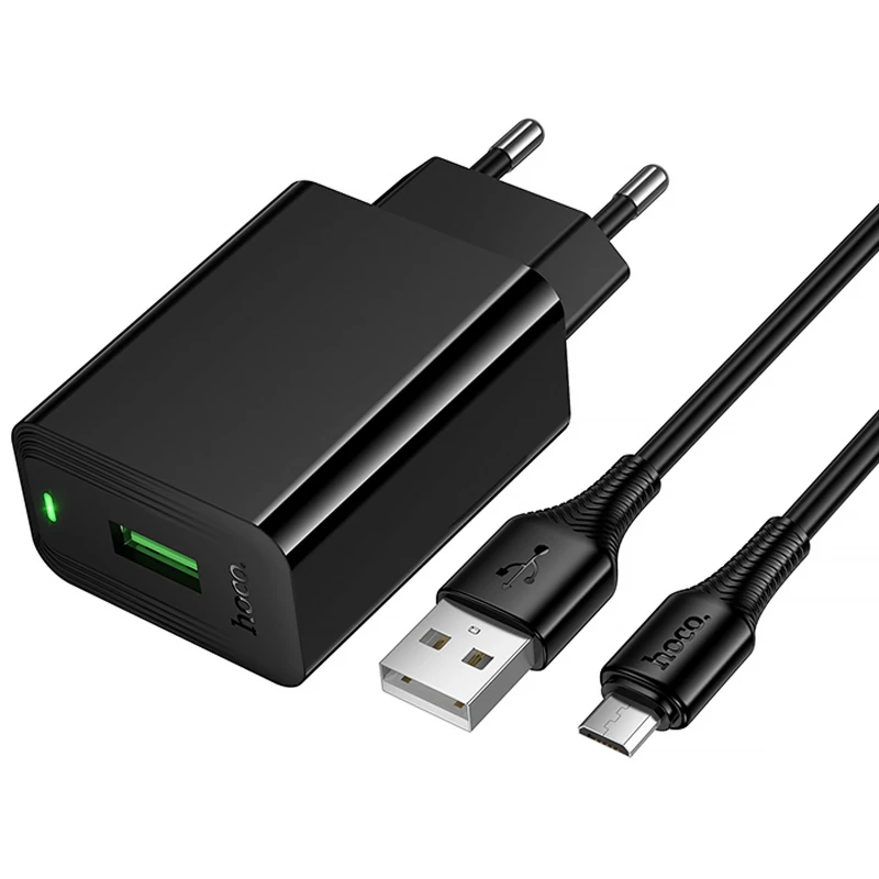 МЗП Hoco CS92A Leader 18W+QC3.0 (1USB-A) + кабель USB to MicroUSB – Black. Фото 3 з 6