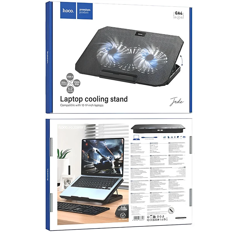 Охлаждающий кулер-подставка для ноутбука Hoco GA4 Jade Cooling Stand – Black. Фото 4 из 6