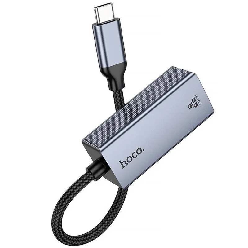 Перехідник Hoco UA37 Portable Type-C to RJ45 1000 Mbs (0.15m) – Metal gray. Фото 4 з 6