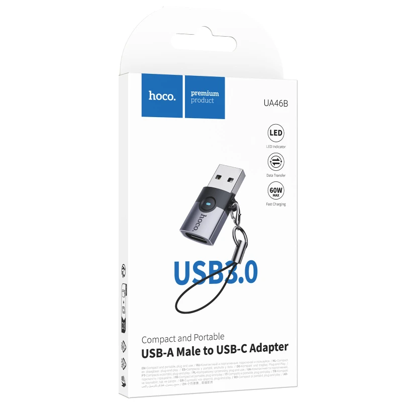 Перехідник Hoco UA46B USB Male to Type-C Female USB3.0 – Metal gray. Фото 2 з 6