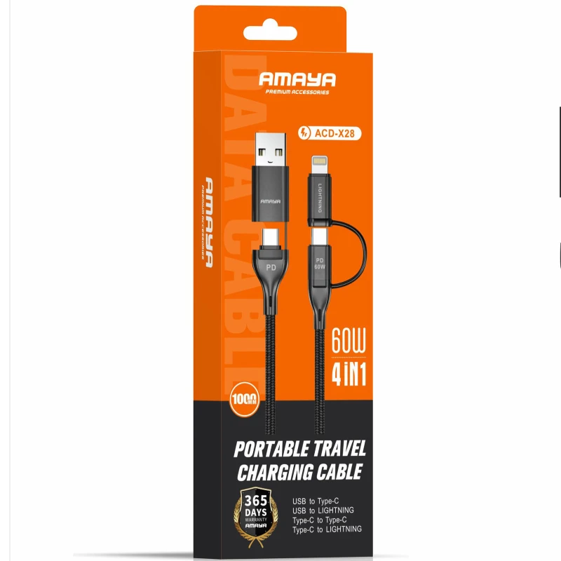 Дата кабель Amaya ACD-X28 4in1 Type-C to USB/Type-C to Lightning 60W (1m) – Black. Фото 2 из 2