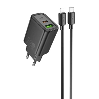 МЗП Hoco N61 Gentle PD20W+QC3.0 (1USB-A/1C) + кабель Type-C to Lightning фото 1 з 5